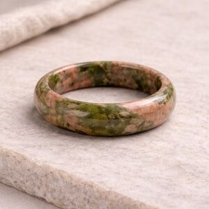 Unakite Stone Band Ring Polished Natural Gemstone Unisex Unikite 7.75 #579